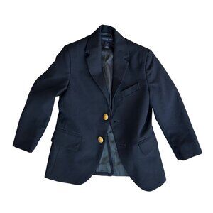 Lands End Boys Navy Wool Blend Blazer Lined Jacket US 4 w/ Gold Buttons